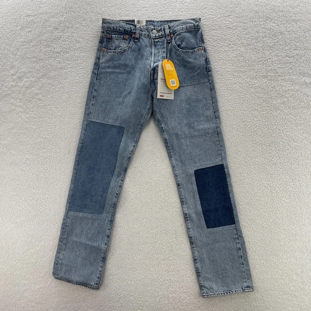 Levis 501 Jeans Mens 28x32 Blue Original Button Fly Patched Grunge Skater Y2K